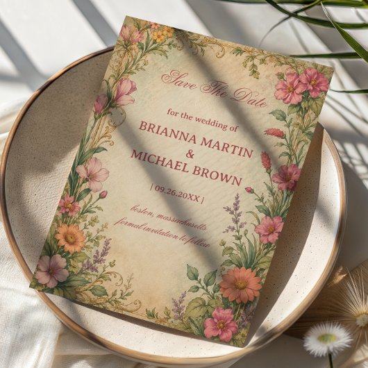 Vintage Bloem Botanisch Save The Date
