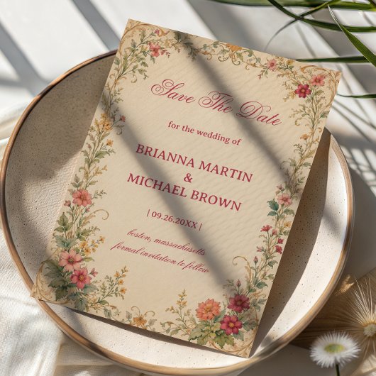 Vintage Bloem Botanisch Save The Date