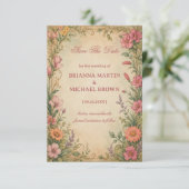 Vintage Bloem Botanisch Save The Date (Staand voorkant)