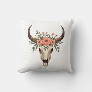 Vintage Bloem Bull Schedel Boho Westerse Botanisch Kussen