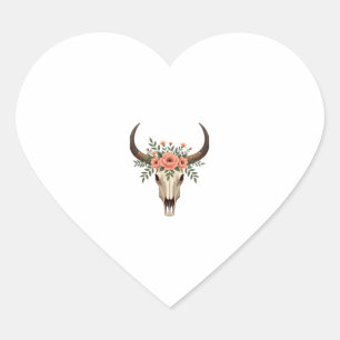 Vintage Bloem Bull Skull Boho Westerse Botanische Hart Sticker