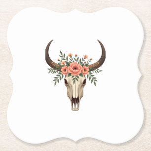 Vintage Bloem Bull Skull Boho Westerse Botanische Kartonnen Onderzetters