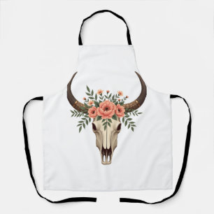 Vintage Bloem Bull Skull Boho Westerse Botanische  Schort