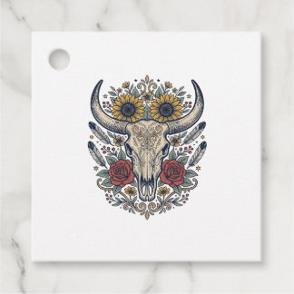 Vintage Bloem Bull Skull Western Bedankjes Labels