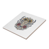 Vintage Bloem Bull Skull Western Tegeltje (Zijkant)