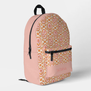 Vintage bloem Camee-patroon in roze en oranje Bedrukte Rugzak