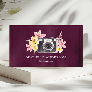Vintage Bloem Camera QR Code Fotograaf Paars Visitekaartje