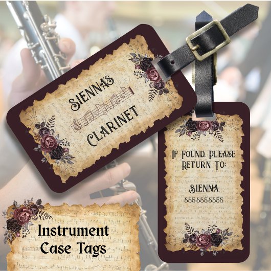 Vintage bloem clarinet hoes label bagagelabel