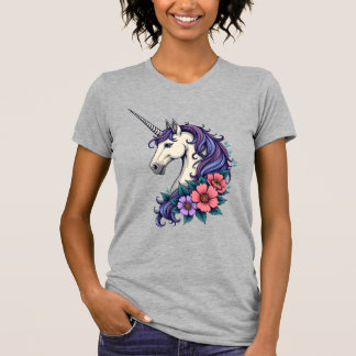 Vintage Bloem Eenhoorn Portret Psychedelische Fant T-shirt