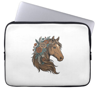 Vintage bloem hoofd paard vector ontwerp_1 laptop sleeve