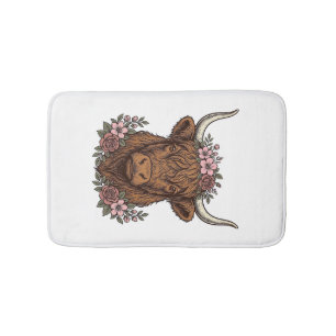 Vintage bloem hoogland koe vector shirt ontwerp_1 badmat