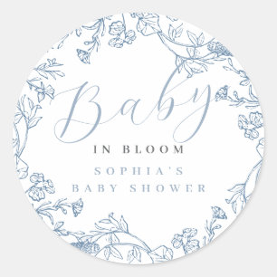 Vintage bloem jongen baby in bloei baby shower ronde sticker
