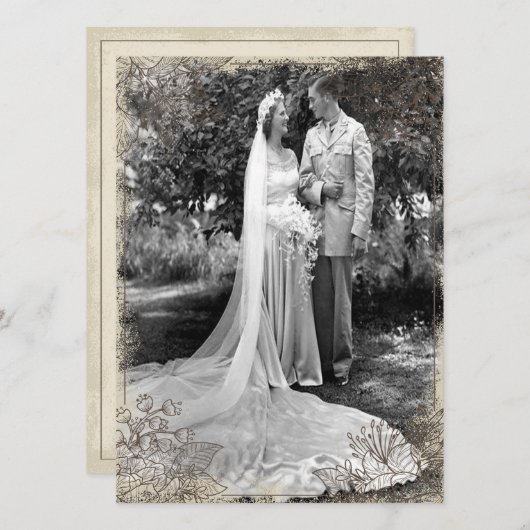 Vintage Bloem Jubileumfeest Kaart (Voorkant / Achterkant)