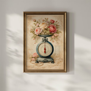 Vintage Bloem Keukenweegschaal Poster