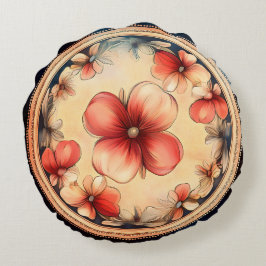 Vintage Bloem Medaillon – Ronde Bloemenkussen Rond Kussen