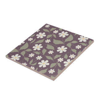 Vintage Bloem Moderne Cottage Sage & Pruim Tegeltje