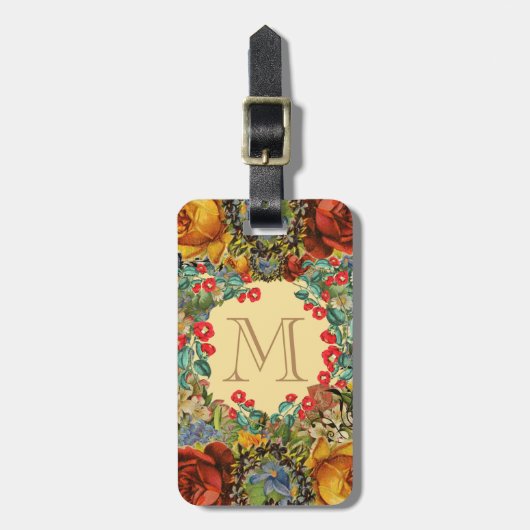 Vintage Bloem Monogram Bagagelabel (Voorkant verticaal)