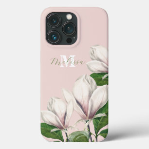 Vintage Bloem Motief Magnolia Roze Monogram Naam Case-Mate iPhone Case