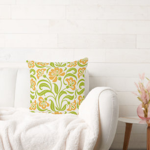Vintage Bloem Motief met Paisley Oranje Groen Bo Kussen
