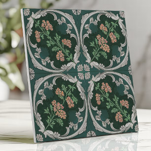 Vintage Bloem Motief Tegel Teal Groen Grijs Tegeltje