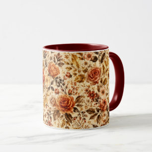 Vintage Bloem Naadloos Maroon Esthetische Koffiemo Mok