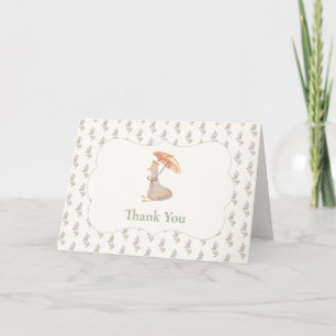Vintage Bloem Paraplu Eend Baby Shower Bedankkaart
