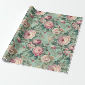 Vintage Bloem Roos Aqua Decoupage Cadeaupapier (Uitgerold)