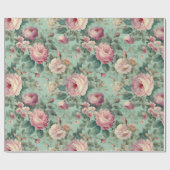 Vintage Bloem Roos Aqua Decoupage Cadeaupapier (Vlak)
