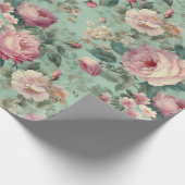 Vintage Bloem Roos Aqua Decoupage Cadeaupapier (Hoek)