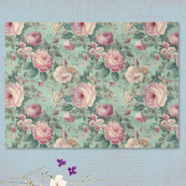Vintage Bloem Roos Aqua Decoupage Tissuepapier