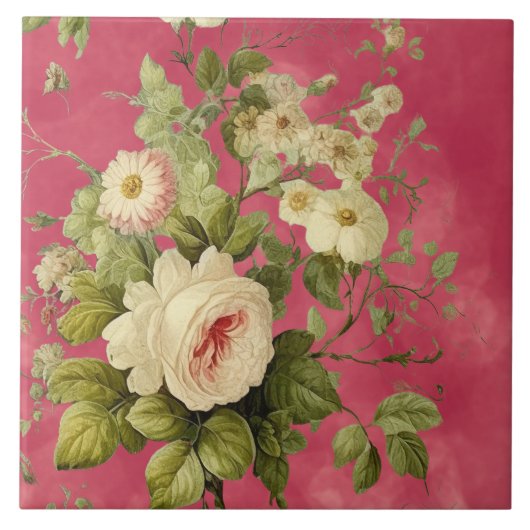 Vintage Bloem Roos Bloem  Tegeltje (Voorkant)