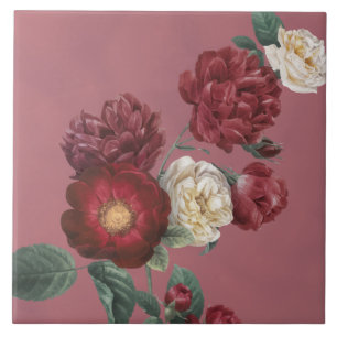 Vintage Bloem Roos Bloem  Tegeltje