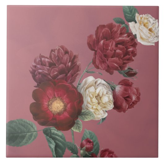 Vintage Bloem Roos Bloem  Tegeltje (Voorkant)