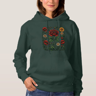 Vintage Bloem Roos & Klaproos Tuin Hoodie