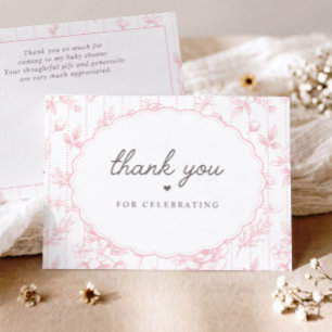 Vintage bloem roze geschulpte ovale babyshower bedankkaart