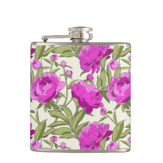 Vintage bloem roze pioen fles heupfles