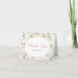 Vintage Bloem Roze Strik Meisje Baby Shower Bedankkaart