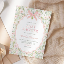 Vintage bloem roze strik meisje baby shower