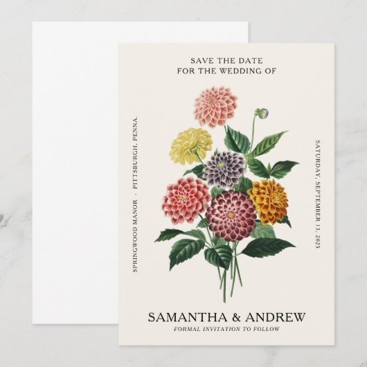 Vintage Bloem Save The Date Kaart (Voorkant / Achterkant)
