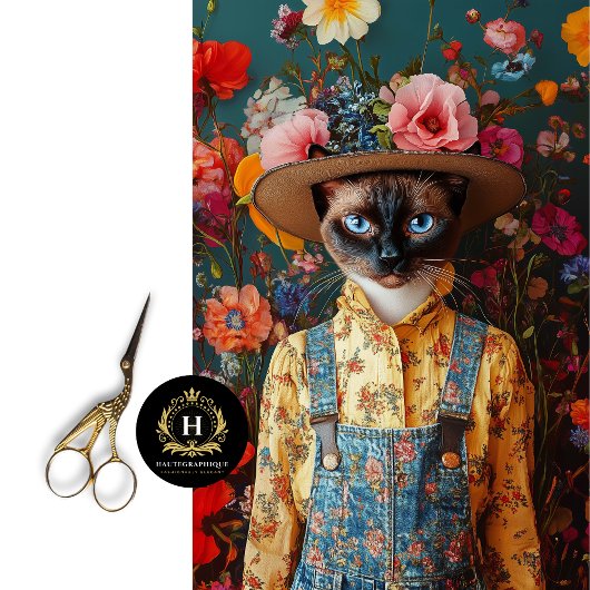 Vintage Bloem Siamese Kat Decoupage Tissuepapier