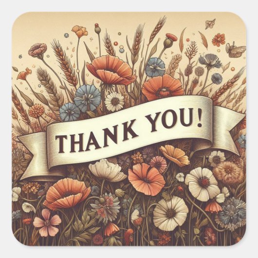 vintage bloem sticker bedankt (Voorkant)