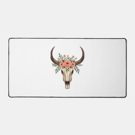 Vintage Bloem Stier Schedel Boho Westerse Botanisc Bureaumat (Voorkant)