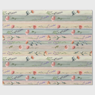 Vintage Bloem Streep Cadeaupapier