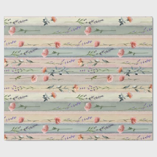 Vintage Bloem Streep Cadeaupapier (Vlak)