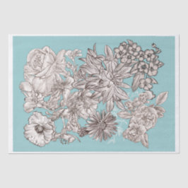 Vintage Bloem Turquoise Blauw  Moderne Trouwdag Tissuepapier