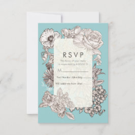 Vintage Bloem Turquoise Blauwe Huwelijks RSVP Antw Kaart