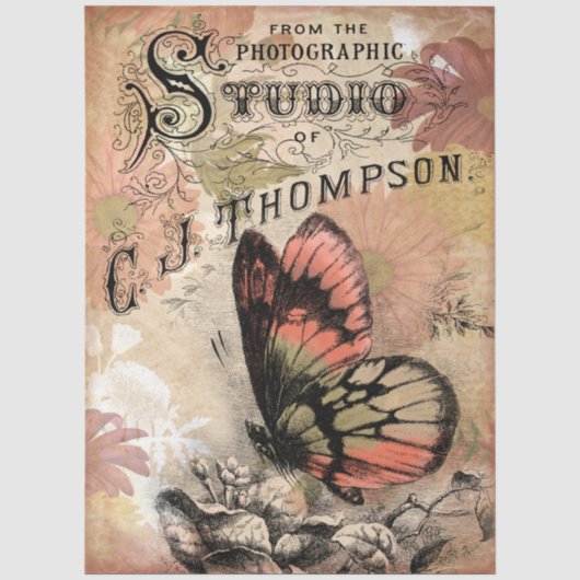 Vintage bloem vlinder fotografische studio achterg tissuepapier (Voorkant)