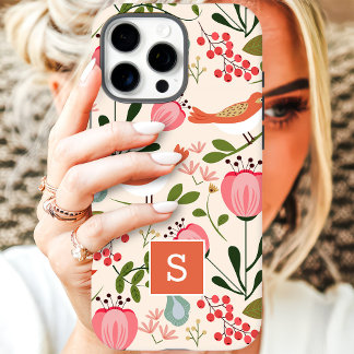 Vintage Bloem Vogels Botanisch Patroon Monogram Case-Mate iPhone Case