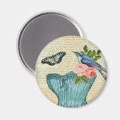 Vintage bloem vogels en vlinders magneet (Voorkant / Achterkant)