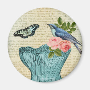 Vintage bloem vogels en vlinders magneet
